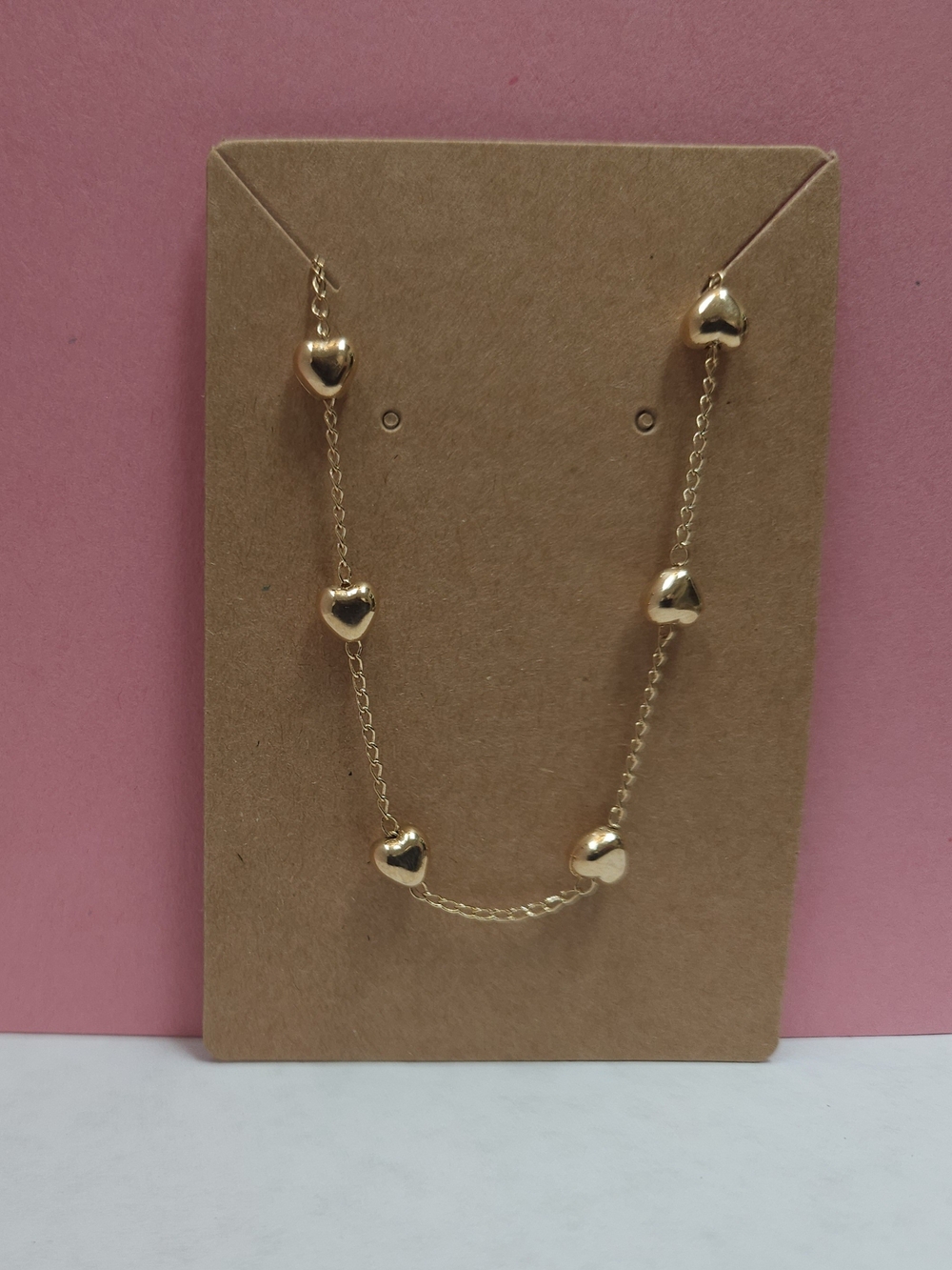 Gold Heart Bead Station Necklace - Women's Gold Heart Link